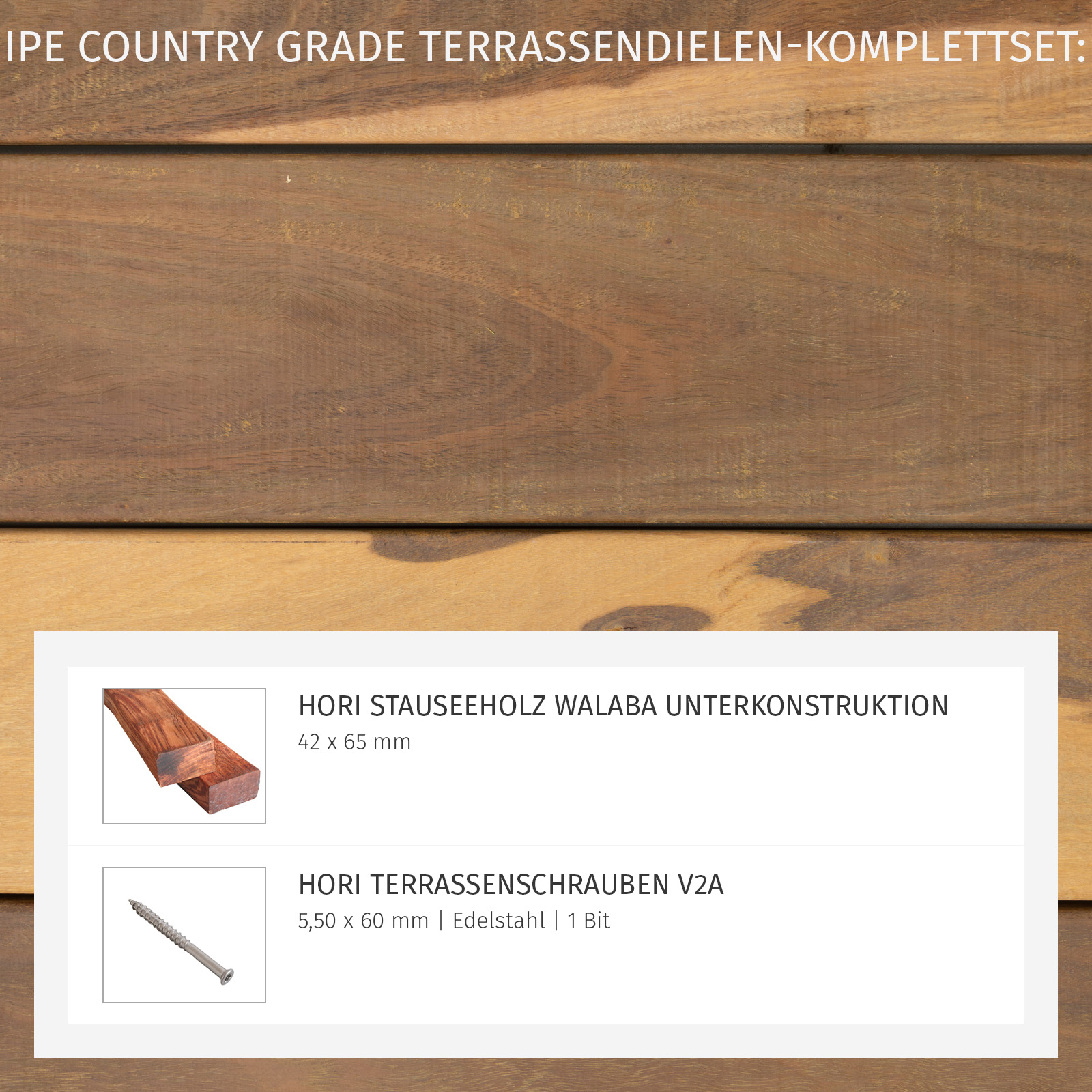 HORI Terrassendielen Ipe Diele Massiv Holz Komplettset Glatt Komplettbausatz UK