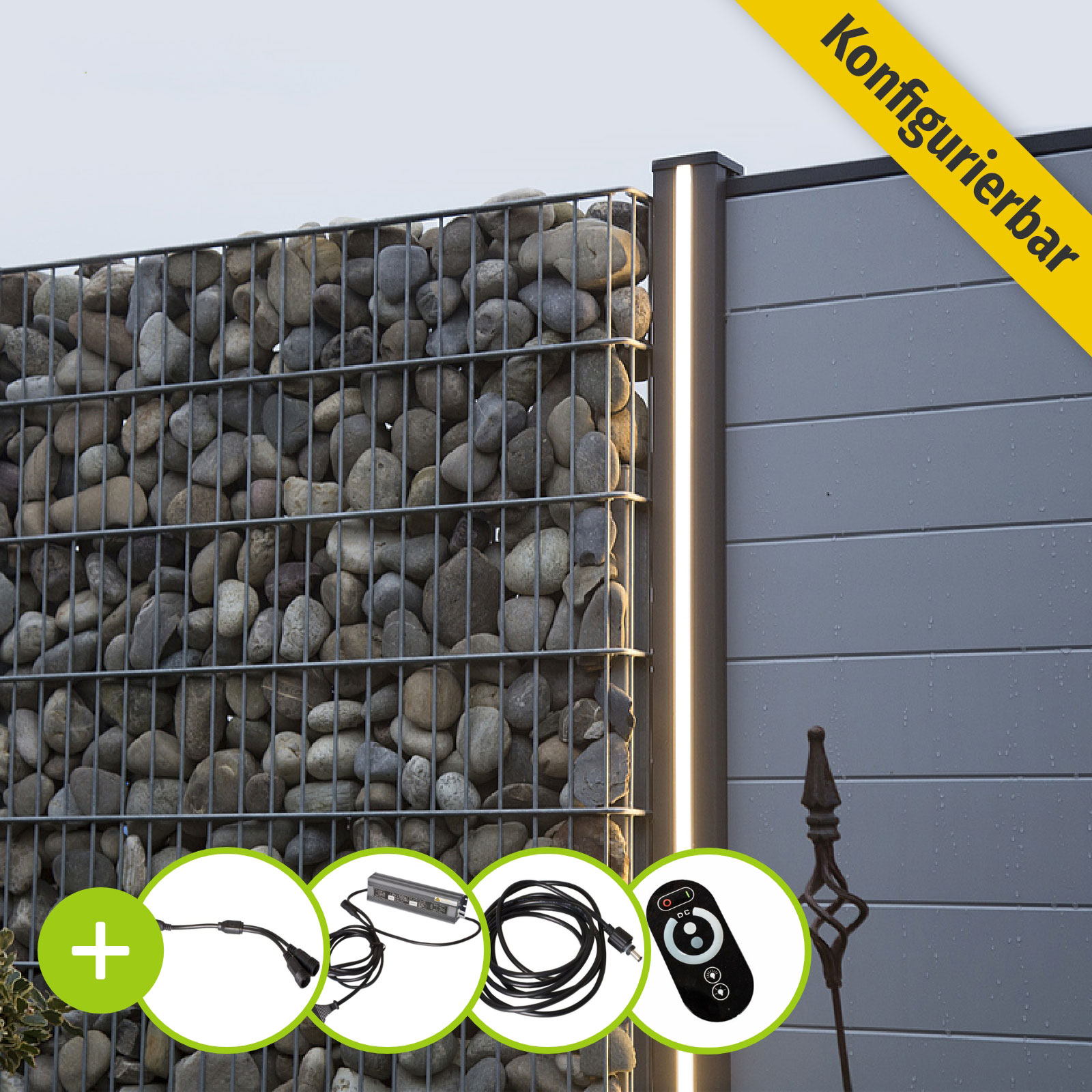 GroJa Glow LED Lichtleiste für WPC Zaun Pfosten Leiste Trafo Dimmer