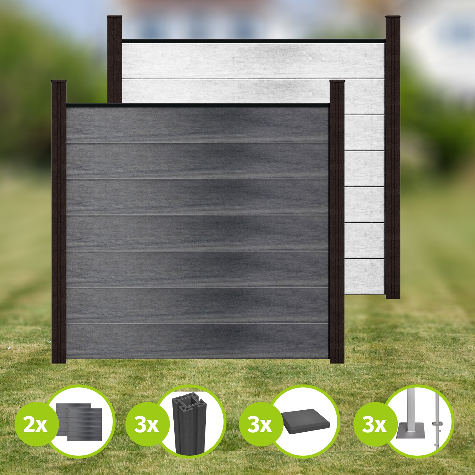 GroJa WPC Zaun Sichtschutz Gartenzaun Windschutzzaun Terrasse Grau 180