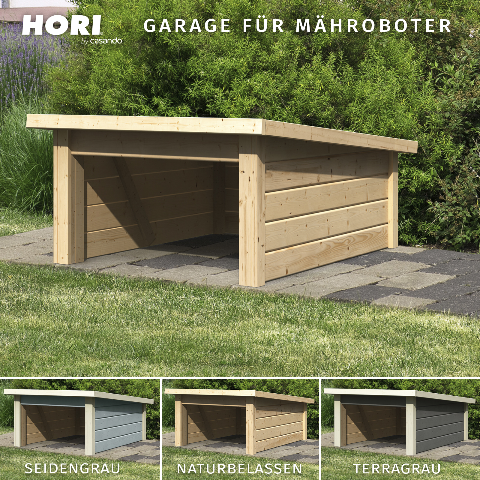 Mähroboter Garage Seidengrau Dach aus Massivholz Carport Rasenroboter