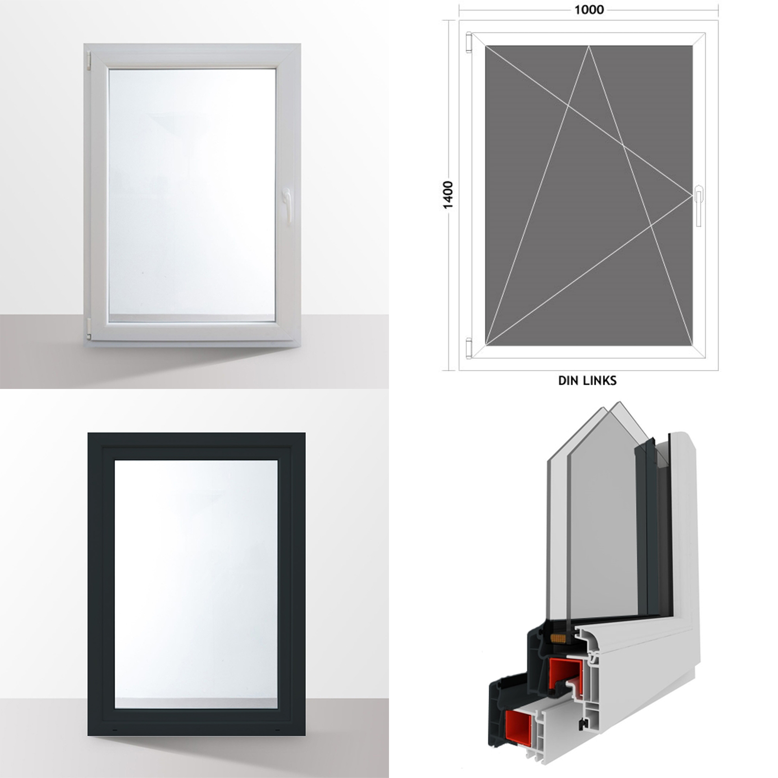 Details zu Fenster Kunststofffenster Kellerfenster Dreh Kipp 2 Fach RAL7016 anthrazit 2022 Versandhandel