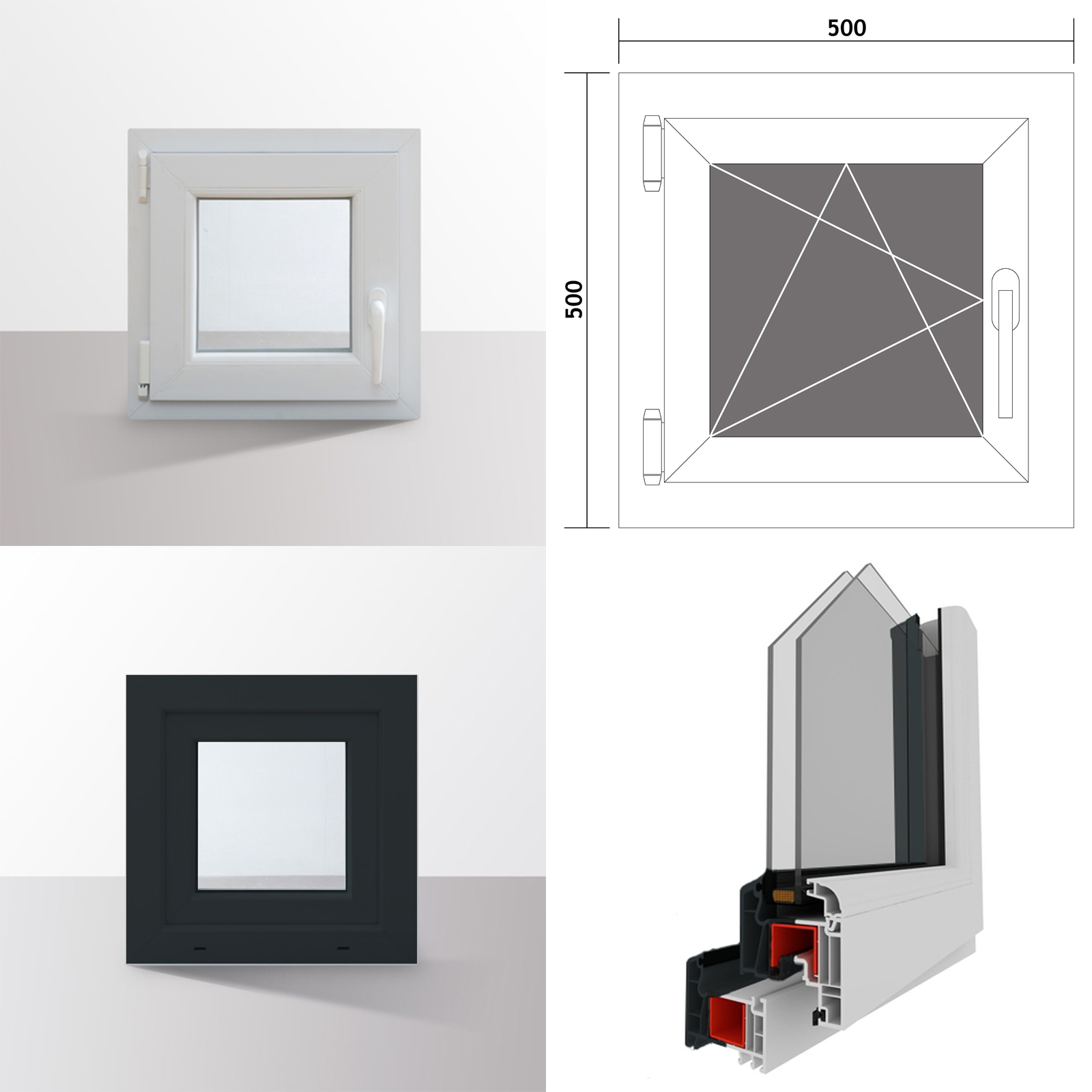 Details zu Fenster Kunststofffenster Kellerfenster Dreh Kipp 2 Fach RAL7016 anthrazit 2022 Versandhandel