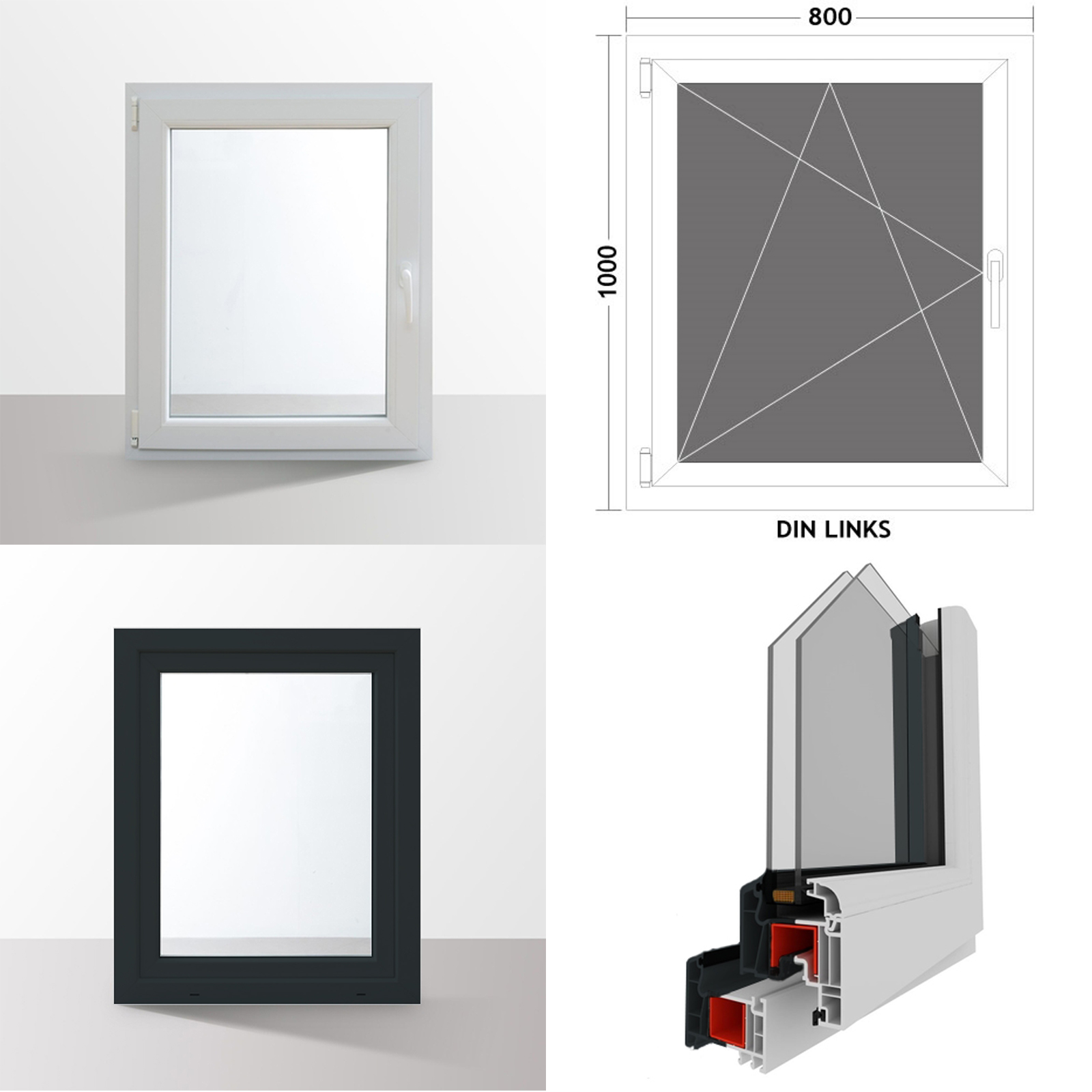 Details zu Fenster Kunststofffenster Kellerfenster Dreh Kipp 2 Fach RAL7016 anthrazit 2022 Versandhandel
