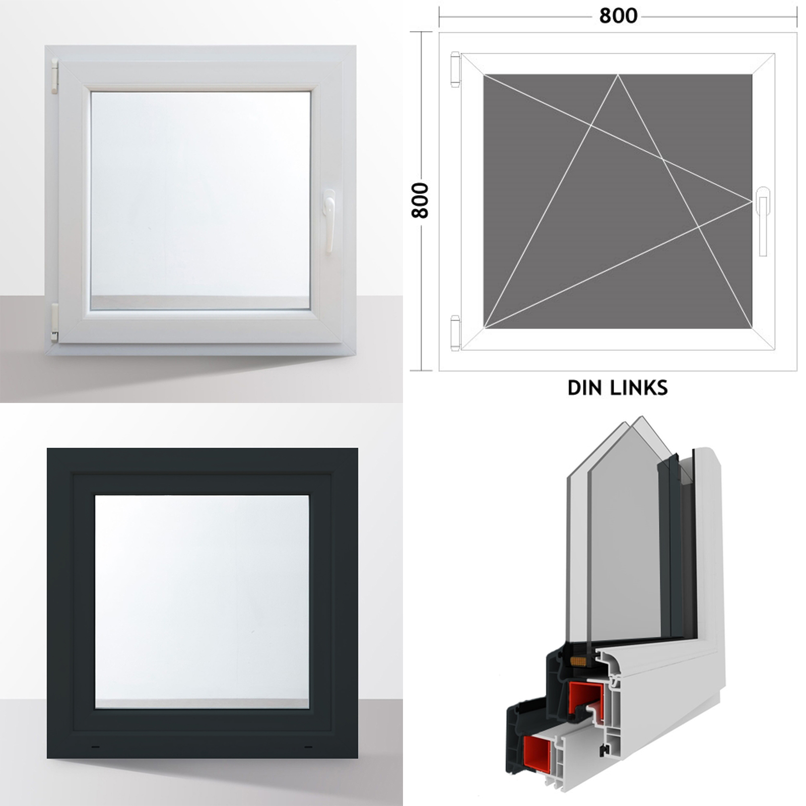 Details zu Fenster Kunststofffenster Kellerfenster Dreh Kipp 2 Fach RAL7016 anthrazit 2022 Versandhandel