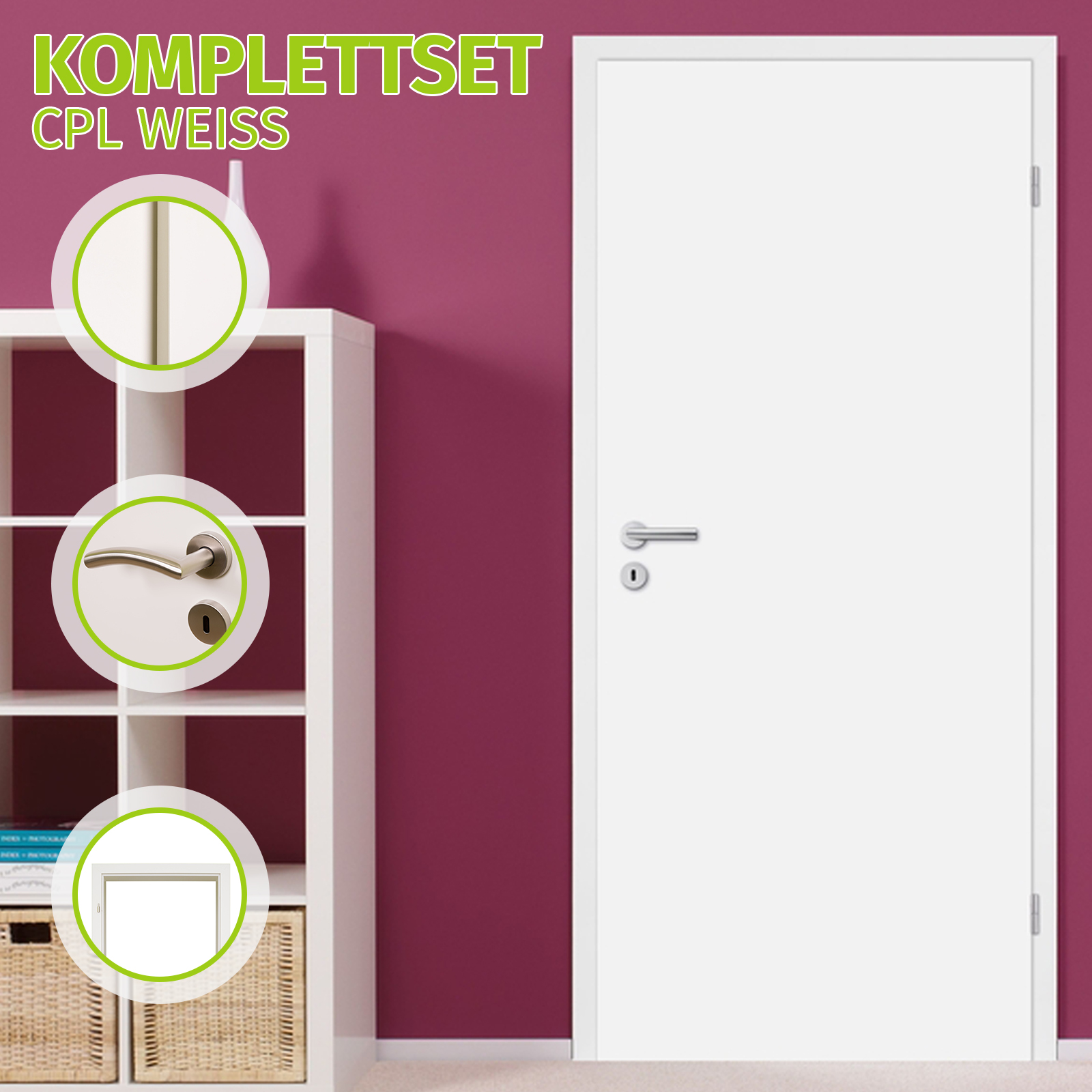 Hori Zimmertur Komplettset Cpl Weiss Inkl Zarge Und Turgriff Ebay