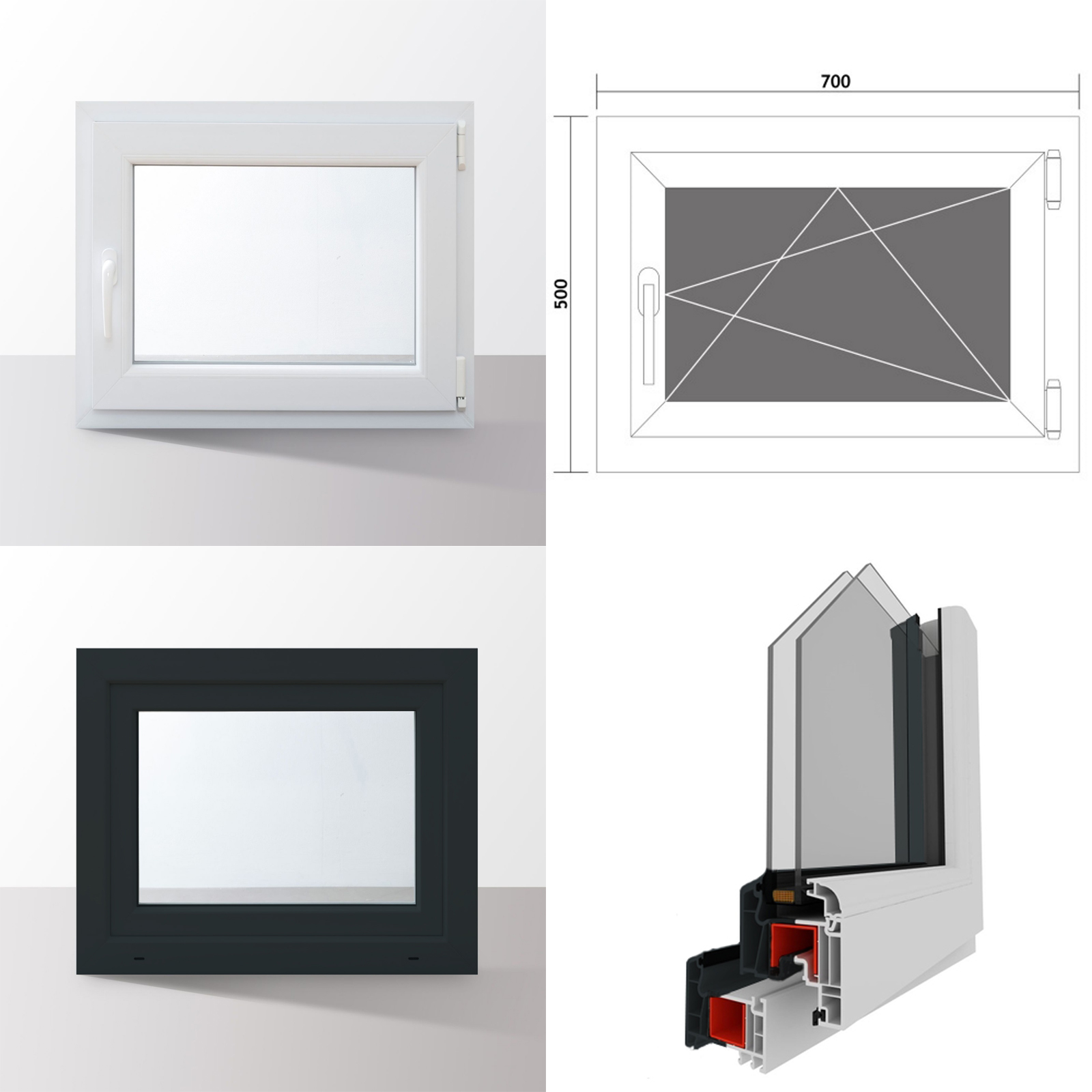 Fenster Kunststofffenster Kellerfenster Dreh Kipp 2 Fach