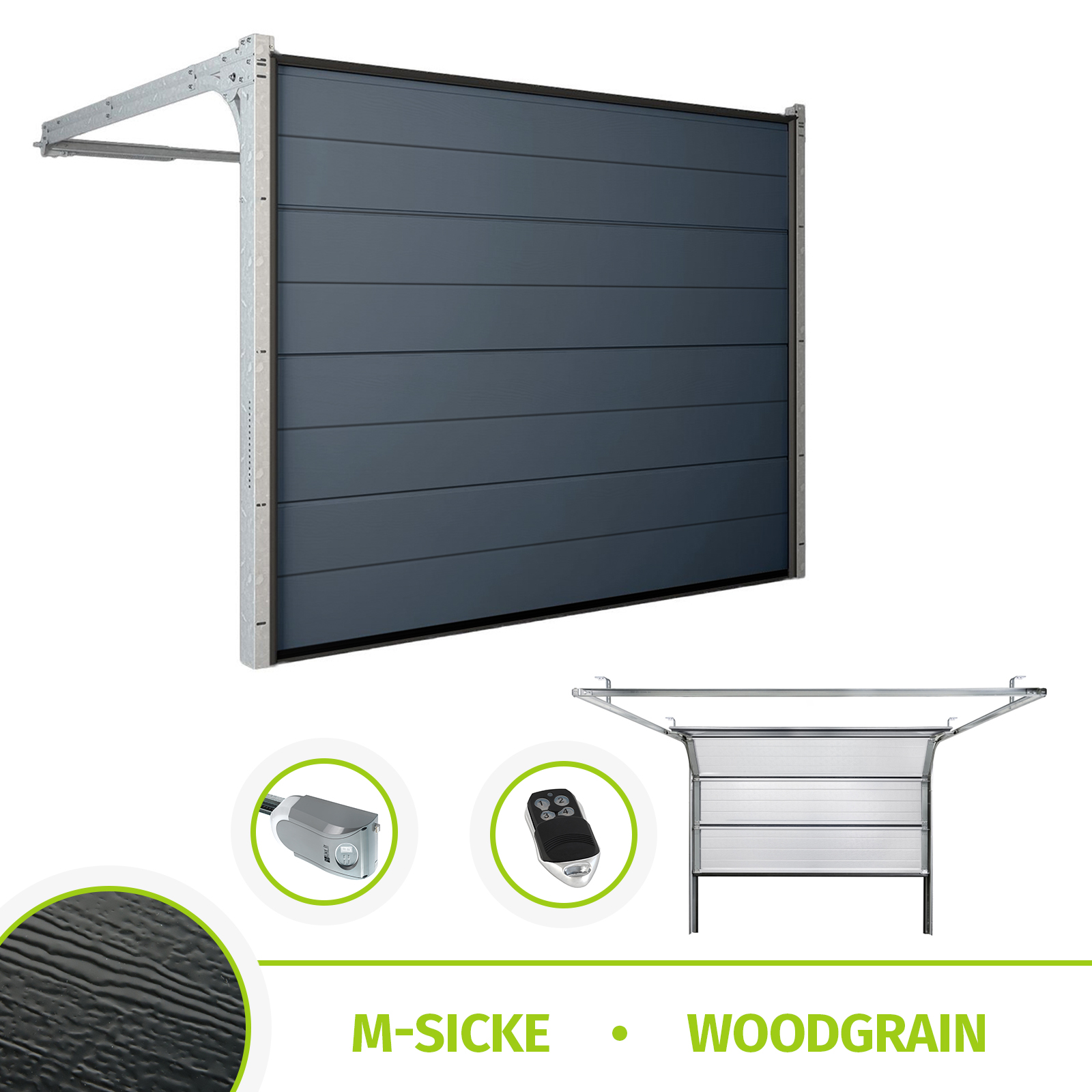 Garagentor Sektionaltor Tor 40 mm M L-Sicke Woodgrain Weiß Anthrazit