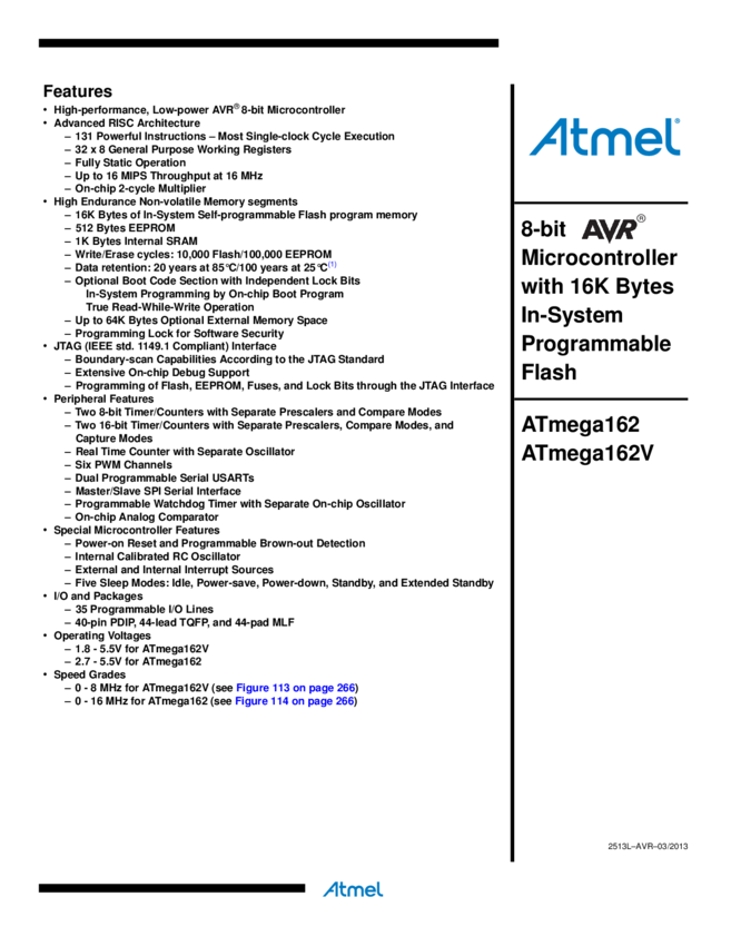 ATmega162 (V) - Complete Datasheet » ATMEGA162 Datasheet PDF » Nota ...