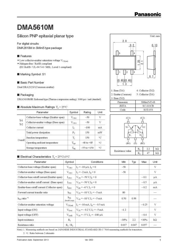Composite Transistor with Built-in Resistors (PNP x 2 Series ...