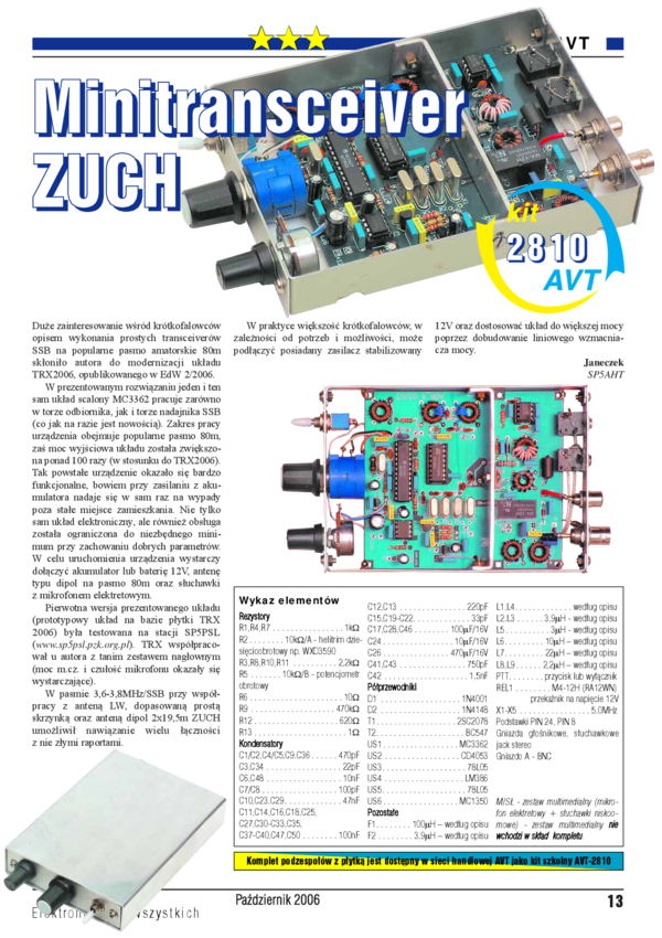 Minitransceiver ZUCH » AVT2810 Datasheet PDF » Nota katalogowa ...
