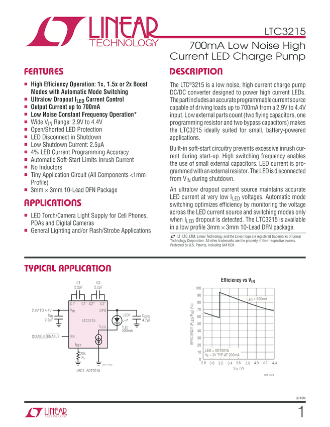 700mA Low Noise High Current LED Charge Pump » LTC3215 Datasheet PDF