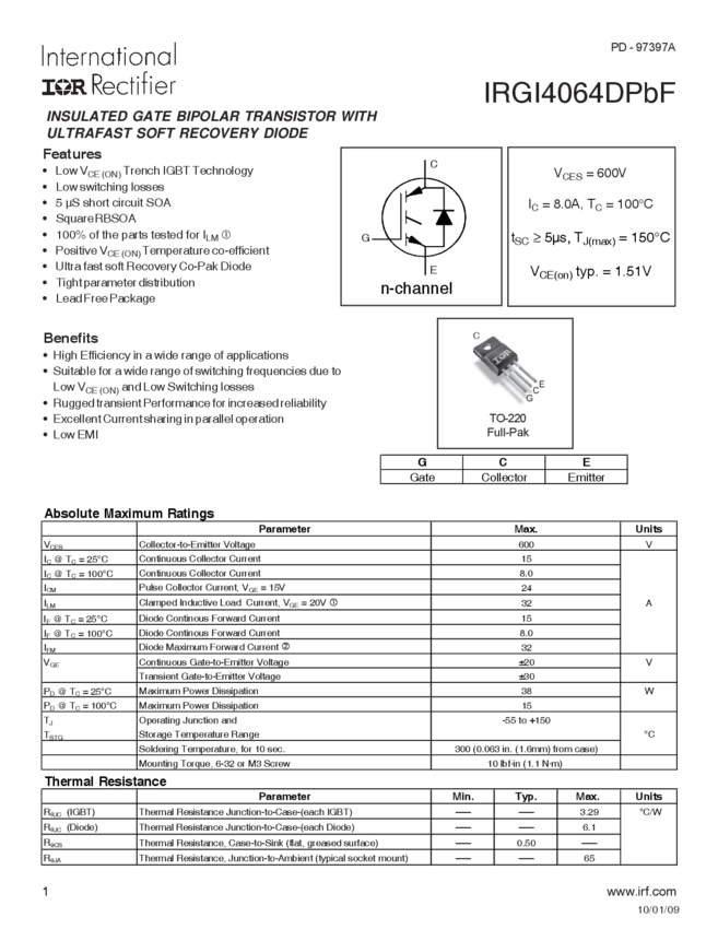 IGBT Transistor » IRGI4064D Datasheet PDF » Nota katalogowa elecena