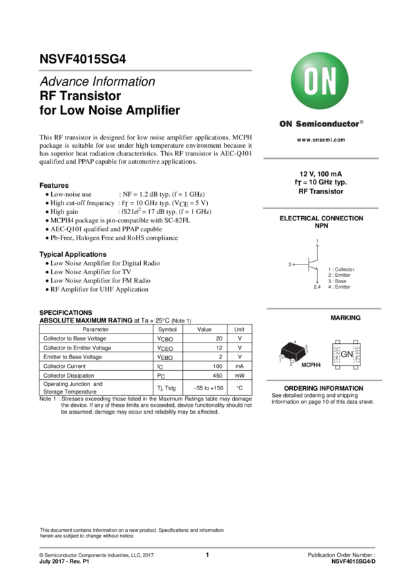 RF Transistor for Low Noise Amplifier » NSVF4015SG4 Datasheet PDF
