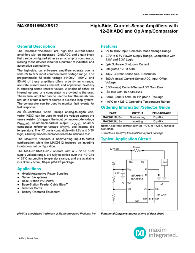 Highside CurrentSense Amplifier with 12bit I2C ADC and Op Amp