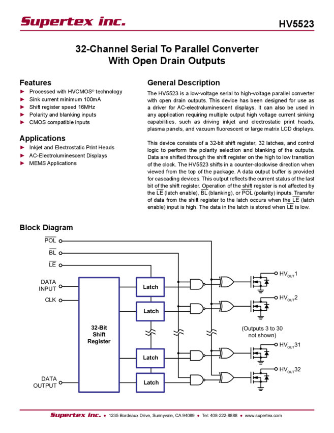 Datasheet 32ch Serial to Parallel Converter With Open Drain Outputs