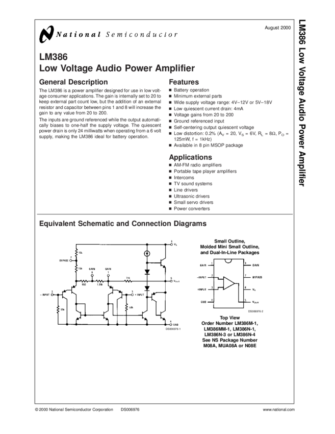 LM386 Datasheet PDF » Nota katalogowa | elecena.pl - wyszukiwarka ...