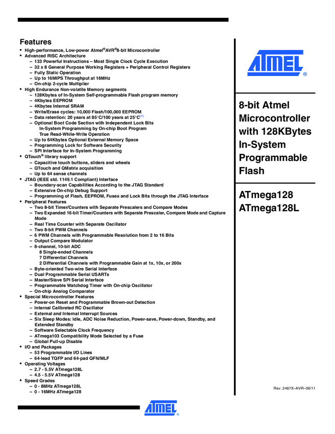 (L) - Complete Datasheet » ATmega128 Datasheet PDF » Nota katalogowa ...
