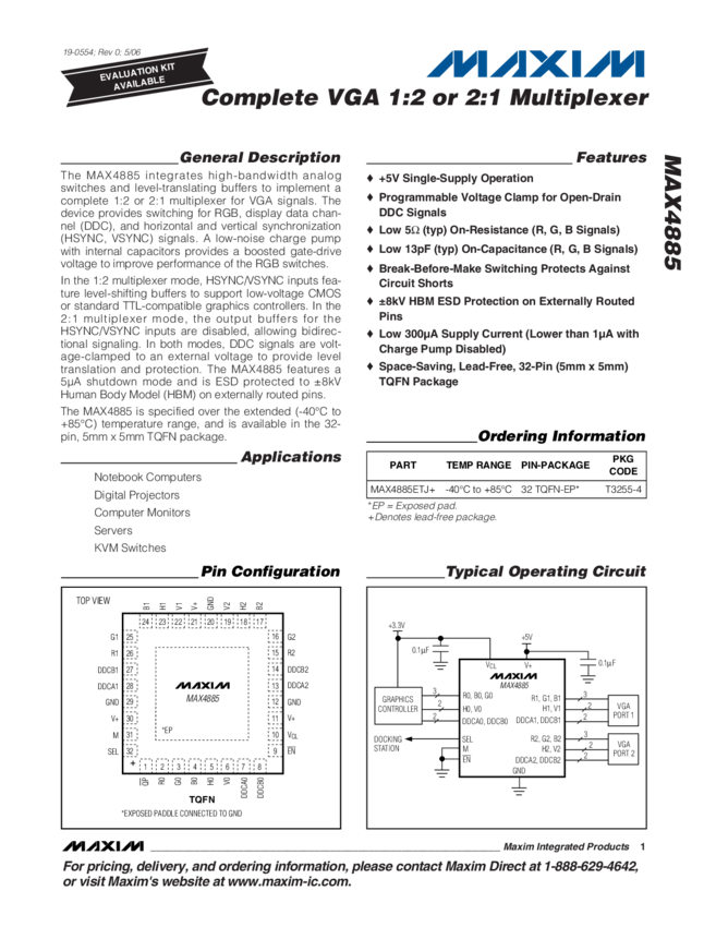 Complete VGA 12 or 21 multiplexer with level shifting buffers