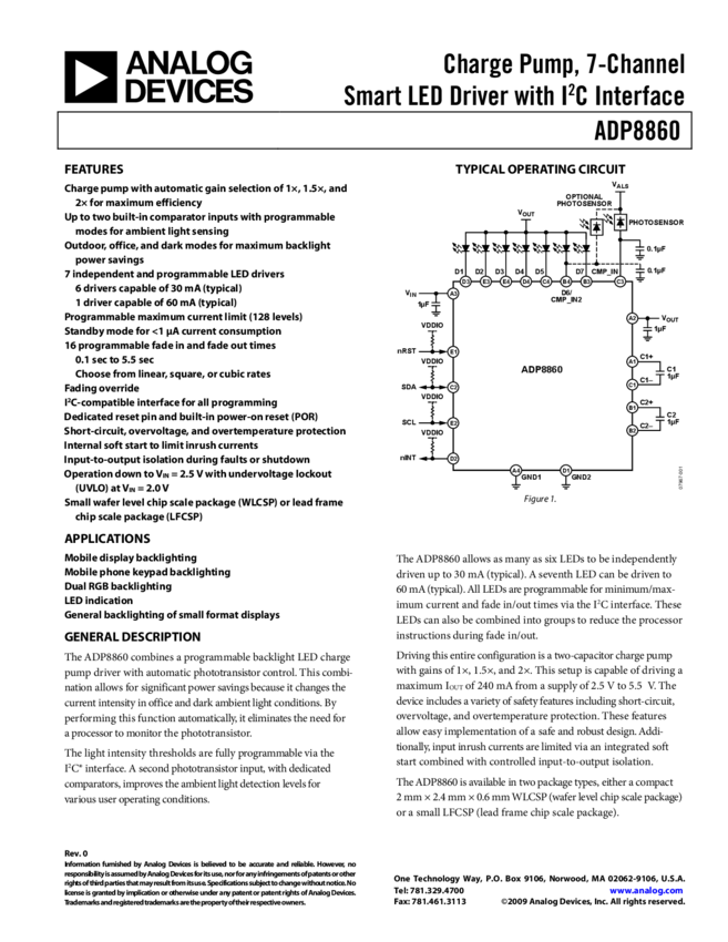 Charge Pump, 7Channel Smart LED Driver with IC Interface » ADP8860