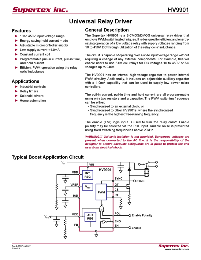 Datasheet Universal Relay Driver (06/27/2014) » HV9901 Datasheet PDF