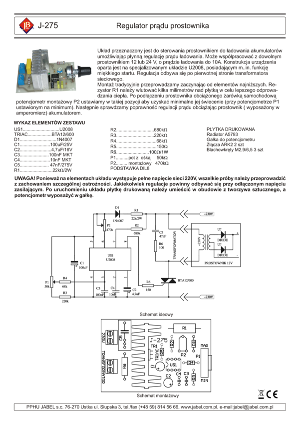 J275 Regulator prądu prostownika » J275 Datasheet PDF » Nota