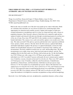Urban birds of Lima, Peru: A 15-year dataset of birds in an anthropic area of western South America