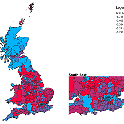Choropleth of GHG Reductions in UK Local Authorities (2005-2016)