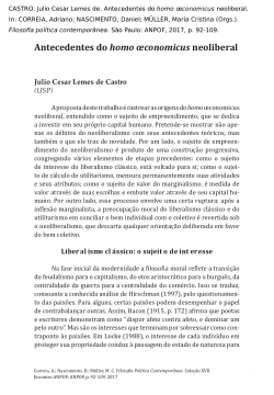 Antecedentes do homo œconomicus neoliberal (Antecedents of the neoliberal homo œconomicus) (chapter)