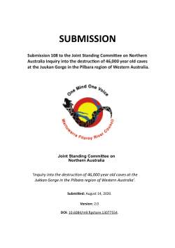 Submission 108 to the Joint Standing Committee on Northern Australia Inquiry into the destruction of 46,000 year old caves at the Juukan Gorge in the Pilbara region of Western Australia