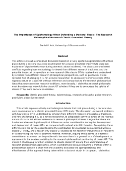 The Importance of Epistemology When Defending a Doctoral Thesis: The Research Philosophical Nature of Classic Grounded Theory