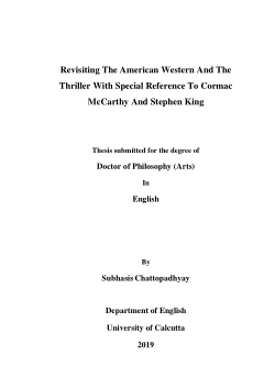 Revisiting The American Western And The Thriller With Special Reference To Cormac McCarthy And Stephen King