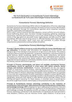 <b>The Turin Declaration on Humanitarian Forensic Odontology - </b><b>La Declaración de Turín sobre Odontología Forense Humanitaria</b>