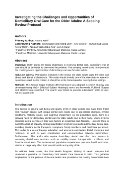 Investigating the Challenges and Opportunities of Domiciliary Oral Care for the Older Adults: A Scoping Review Protocol