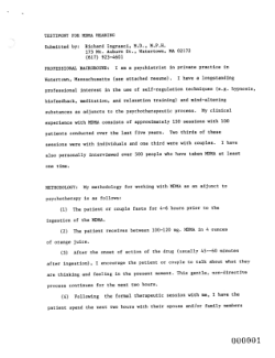 Testimonial for MDMA Hearing
