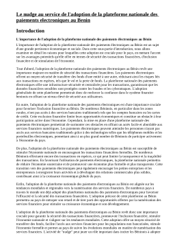 Le nudge au service de l'adoption de la plateforme nationale des paiements electroniques au Benin