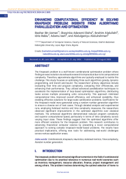 ENHANCING COMPUTATIONAL EFFICIENCY IN SOLVING KNAPSACK PROBLEM: INSIGHTS FROM ALGORITHMIC PARALLELIZATION AND OPTIMIZATION