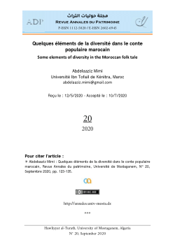 Sommaire de la revue Annales du patrimoine numéro 20-2020
