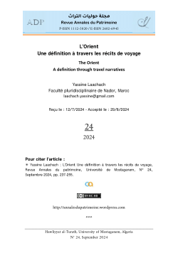 Yassine Laachach, L’Orient Une définition à travers les récits de voyage