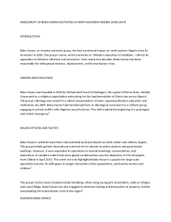 ASSESSMENT OF BOKO HARAM ACTIVITIES IN NORTH-EASTERN NIGERIA (2000-2019)