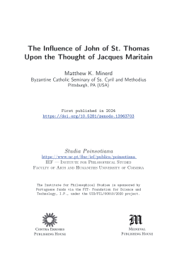 The Influence of John of St. Thomas Upon the Thought of Jacques Maritain