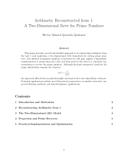 Arithmetic Reconstructed from 1:A Two-Dimensional Sieve for Prime Numbers