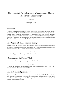 <b>The Impact of Orbital Angular Momentum on Photon Velocity and Spectroscopy</b>