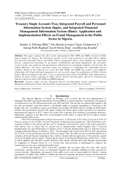 Treasury Single Account (Tsa), Integrated Payroll and Personnel Information System (Ippis), and Integrated Financial Management Information System (Ifmis): Application and Implementation Effects on Fraud Management in the Public Sector in Nigeria.