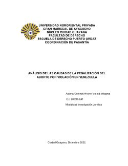 <b>ANÁLISIS DE LAS CAUSAS DE LA PENALIZACIÓN DEL ABORTO POR VIOLACIÓN EN VENEZUELA</b>