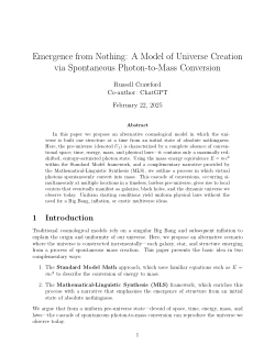 <i>Emergence from Nothing: A Model of Universe Creation via Spontaneous Photon-to-Mass Conversion</i>