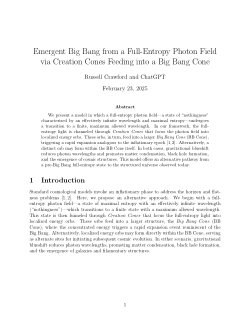 Emergent Big Bang from a Full-Entropy Photon Field via Creation Cones Feeding into a Big Bang Cone