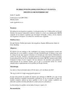 <b>MUJERES INVESTIGADORAS ESPAÑOLAS Y EN ESPAÑA. EDICIÓN GS-ORCID FEBRERO 2025</b>