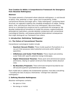 <b> A Comprehensive Framework for Emergence from Absolute Nothingness</b>
