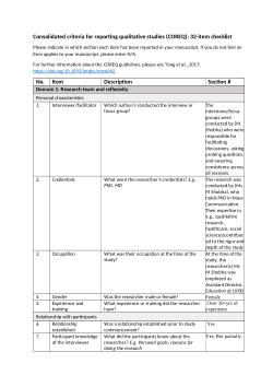 Supplementary Material: Consolidated Criteria for Reporting Qualitative Research (COREQ) – A 32-Item Checklist for Interviews and Focus Groups
