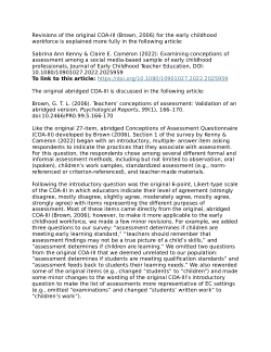 COA-III Revisions From Sabrina Ann Kenny & Claire E. Cameron (2022): Examining conceptions of assessment among a social media-based sample of early childhood professionals, Journal of Early Childhood Teacher Education, DOI: 10.1080/10901027.2022.2025959